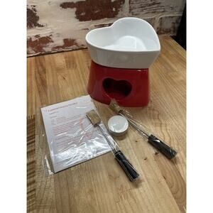 Avon‎ Red Heart Tea Light Fondue Set For Two Valentines Anniversary New In Box